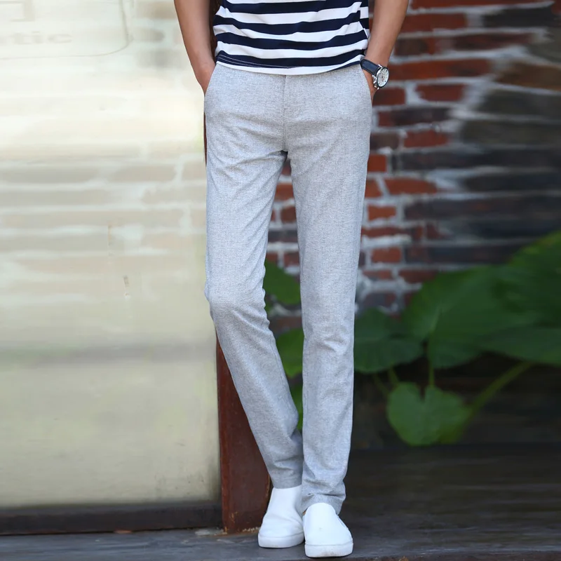 Брюки мужские льняные повседневные штаны уличная одежда рабочая прямые модные