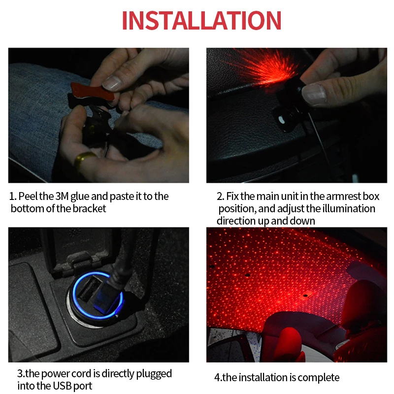 USB LED Автомобильный атмосферный окружающий звездный свет голосовое
