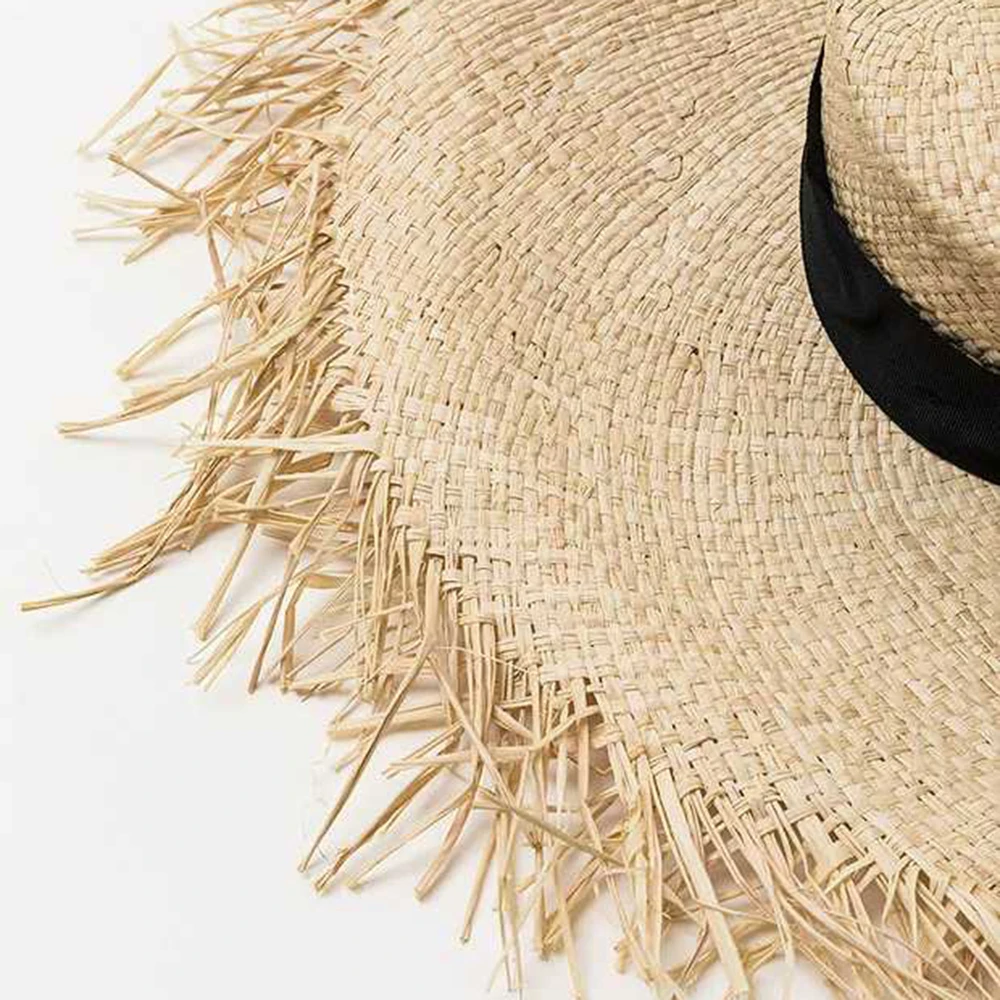 Шляпа Raffia, унисекс, соломенная шляпа с бахромой, большой широкий козырек солнцезащитной кепки для женщин, мужские пляжные кепки, летняя УФ шляпа, козырек, шляпа, складная