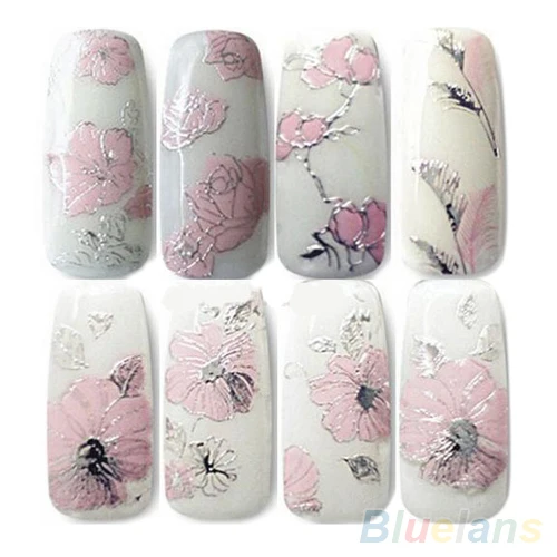 3D Nail Stickers Embossed Pink Flowers Design Art Decal Tips Sheet Manicure 1QLE | &amp Decals