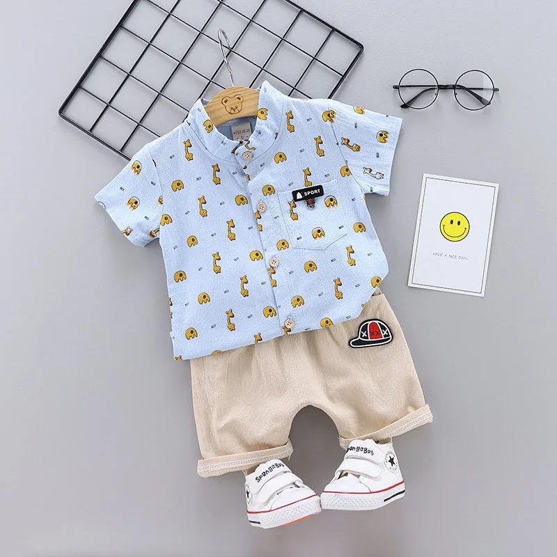 Newborn Baby Boy Clothes Set Toddler Boys Summer Elephant Giraffe Printed Active T-shirt+Pants 2pcs Sport Suit kids Tracksuit |