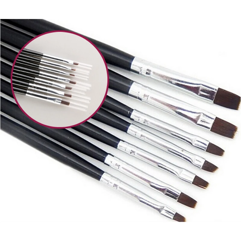 7 шт. УФ гель для рисования Кисть ногтей Набор ручек черная деревянная ручка DIY