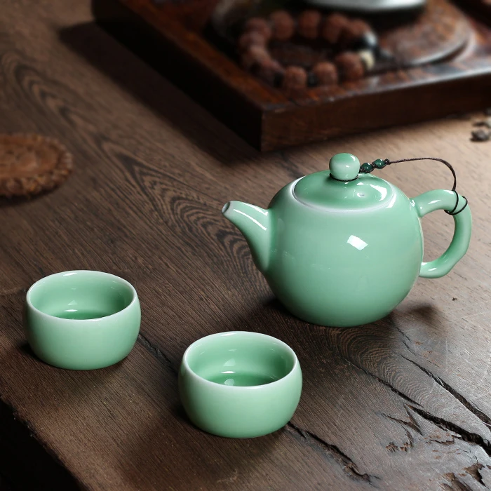 WIZAMONY чай 3 Piece Set Top Grade Chinese Longquan Celadon Di Kiln Handcrafted Porcelain Kungfu Tea High Quality | Дом и сад