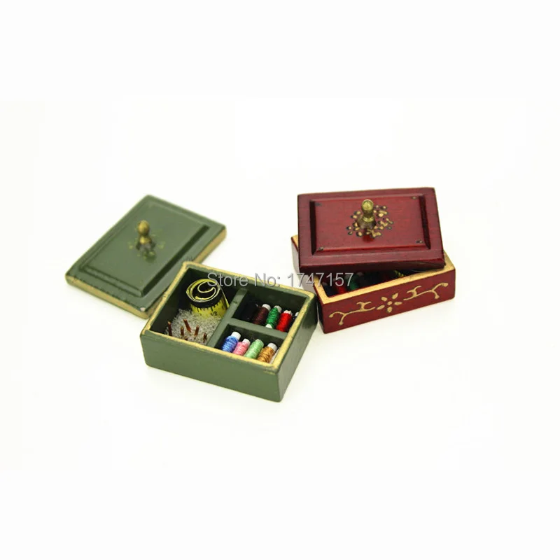 Винтажный деревянный кукольный домик миниатюрная швейная коробка 1/12 шкала