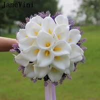 janevini white calla lily wedding bouquet lavender purple artificial flowers bride bouquets ribbon holder bridal boutonnieres
