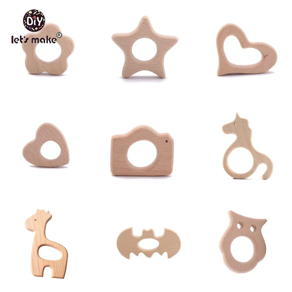 Let's Make-mordedor de madera para beb&eacute;, anillos de animales, elefante, c&aacute;mara, coraz&oacute;n, sin BPA, accesorios de lactancia, juguetes de dentici&oacute;n, 1 ud.-0