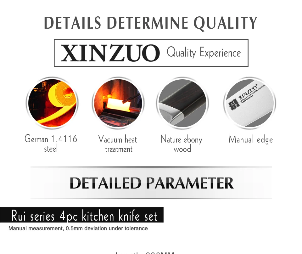 XINZUO 4 шт. набор кухонных ножей из нержавеющей стали для приготовления пищи, нож для резки костей, нож для овощей, мяса, черное дерево, ручка