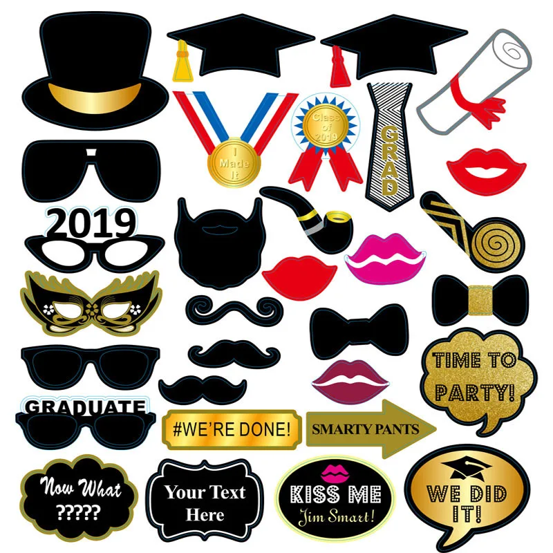2019 Новый 30 шт Выпускной вечеринок Бумага Photobooth очки Hat бабочкой с Стикеры