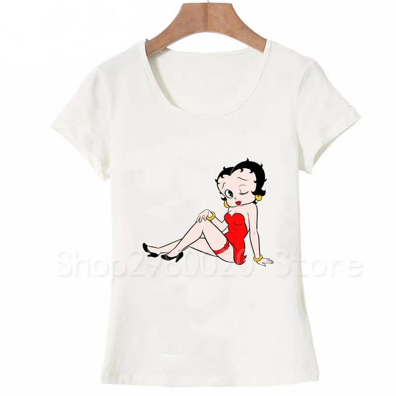 Женская футболка с принтом Betty Boop Повседневная забавная белого цвета