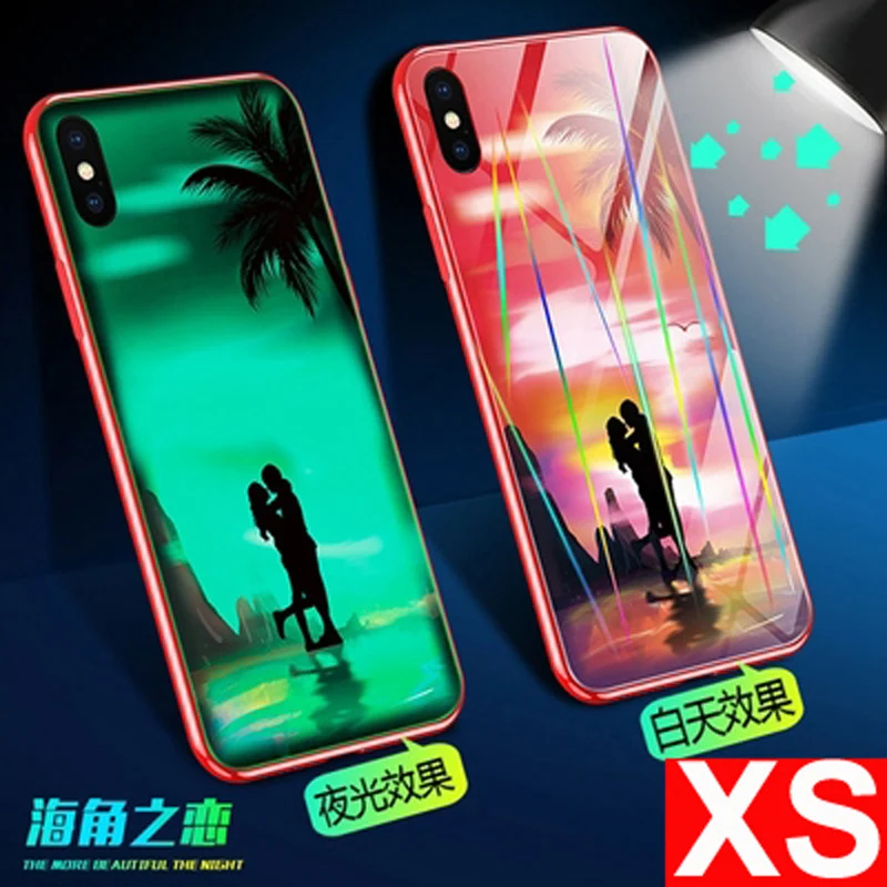 Чехол для iPhone XS XR роскошный светящийся чехол из закаленного стекла + мягкая