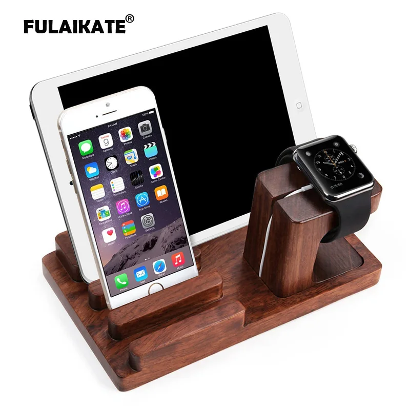 

FULAIKATE Bamboo Wood Holder for iPhone6s Plus Bracket Desk Stand for Apple Watch Tablet PC Samrt Phone Rosewood Docking Station