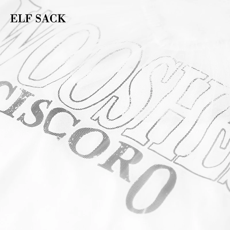ELFSACK, женское летнее длинное платье, Mixi, кружевное, с оборками, рукав, платья для женщин, с принтом букв, сетка, Harajuku, повседневные, вечерние, платье-рубашка