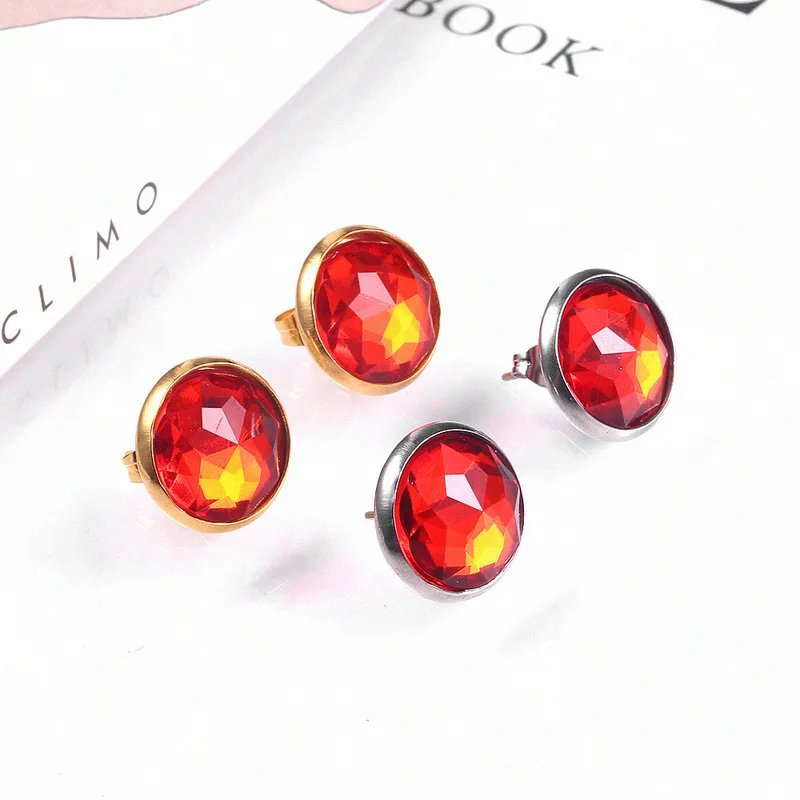 Red zircon ear studs geometric round women's allergy resistant fashion jewelry wholesale | Украшения и аксессуары
