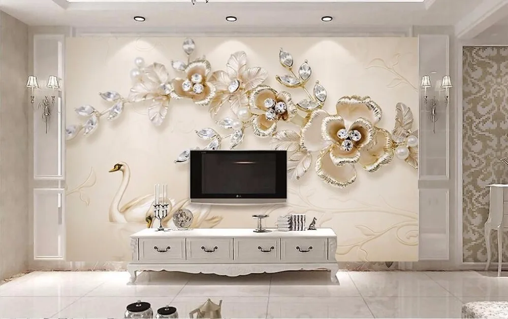 Beibehang papel де parede пользовательские фото обои Большая фреска 3d Роскошные цветы 3d ювелирные изделия ТВ фон стены 3d обои