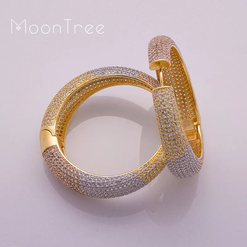 MoonTree 49 мм Большой Серьги для женщин три тона цвет серьги капельки медь материал CZ камень микро проложить Установка ювелирные изделия