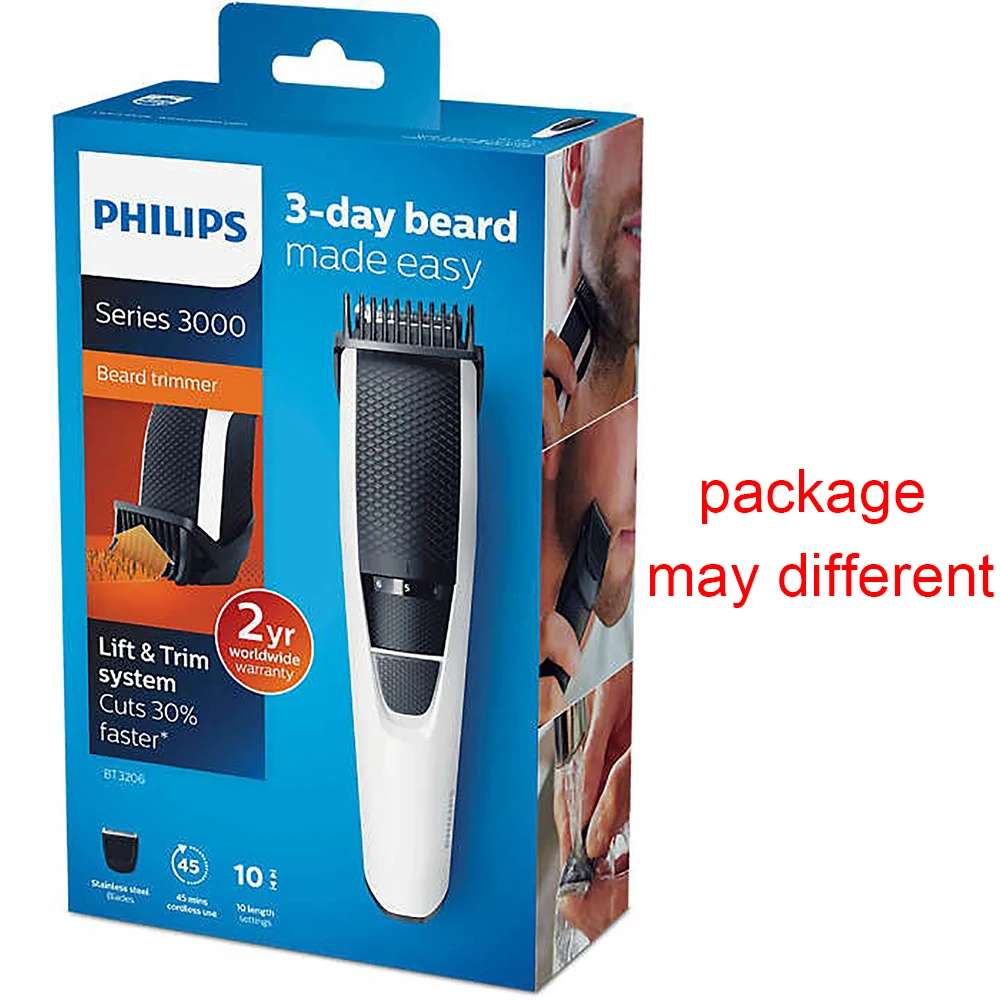 

Philips Beardtrimmer series 3000 BT3206/14 Beard trimmer with 45 min cordless use/10h charge Stainless steel Blades for Men