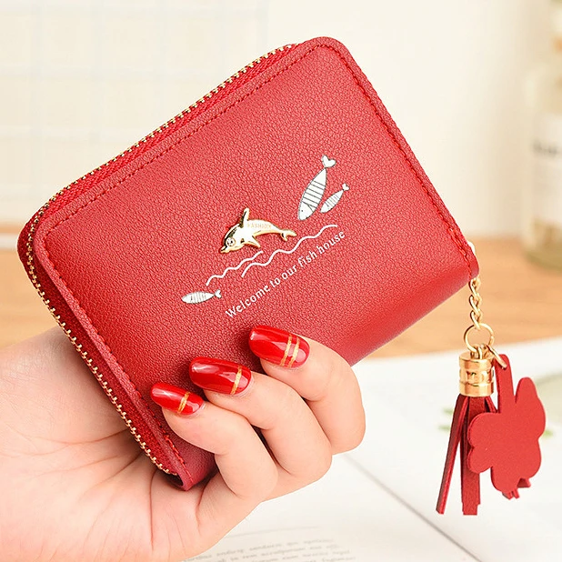 

Women Wallets Cute Fish Lady Purses Woman Short Tassels Zipper Coin Purse Cards Holder Wallet Bags Pocket Flap Moneybags Pouch