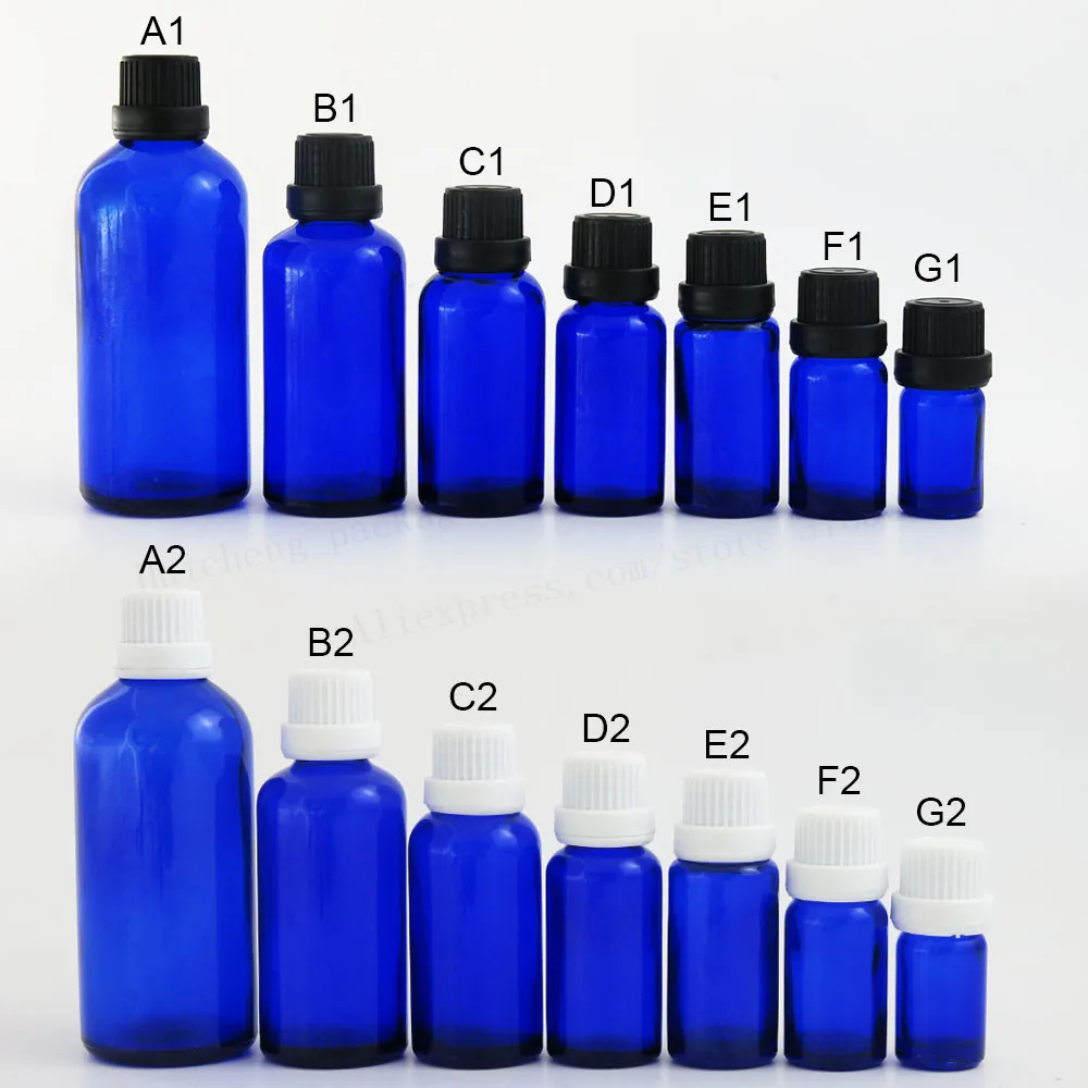 12x5 мл 10 мл 15 мл 20 мл 30 мл 50 мл 100 мл Cobalt Blue маленькая стеклянная бутылка для эфирного масла с белым черным затемняющим колпачком