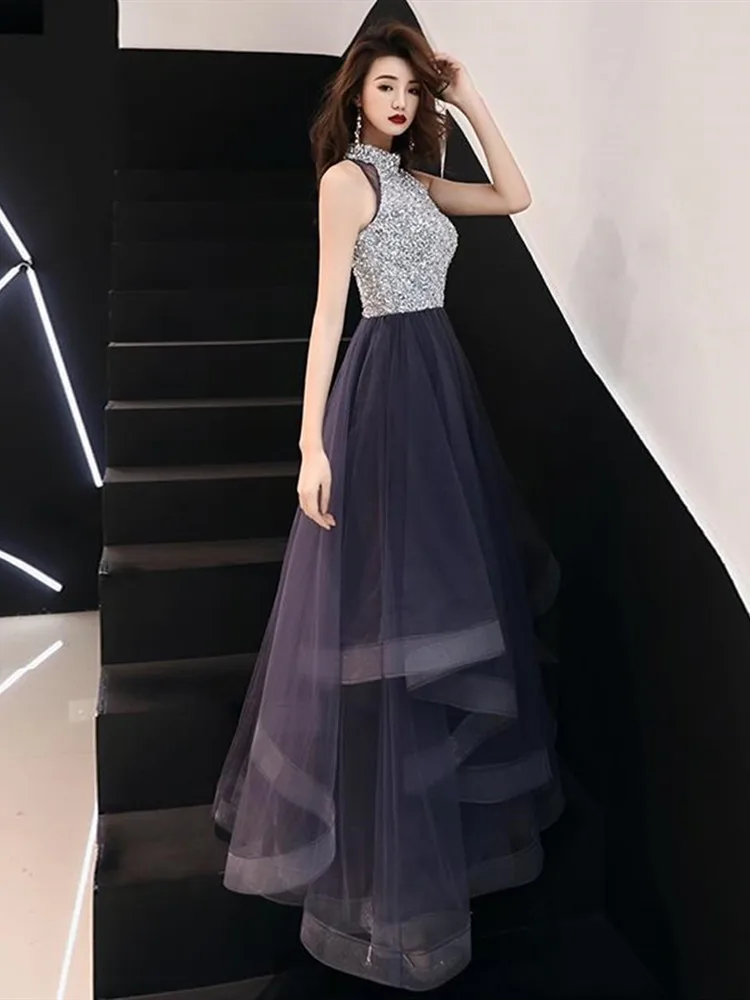 Это YiiYa платья для выпускного вечера фиолетовые Блестки Bling Hatler Neck A-Line Длина до пола пользовательский цвет плюс размер длинные платья для выпускного вечера E442