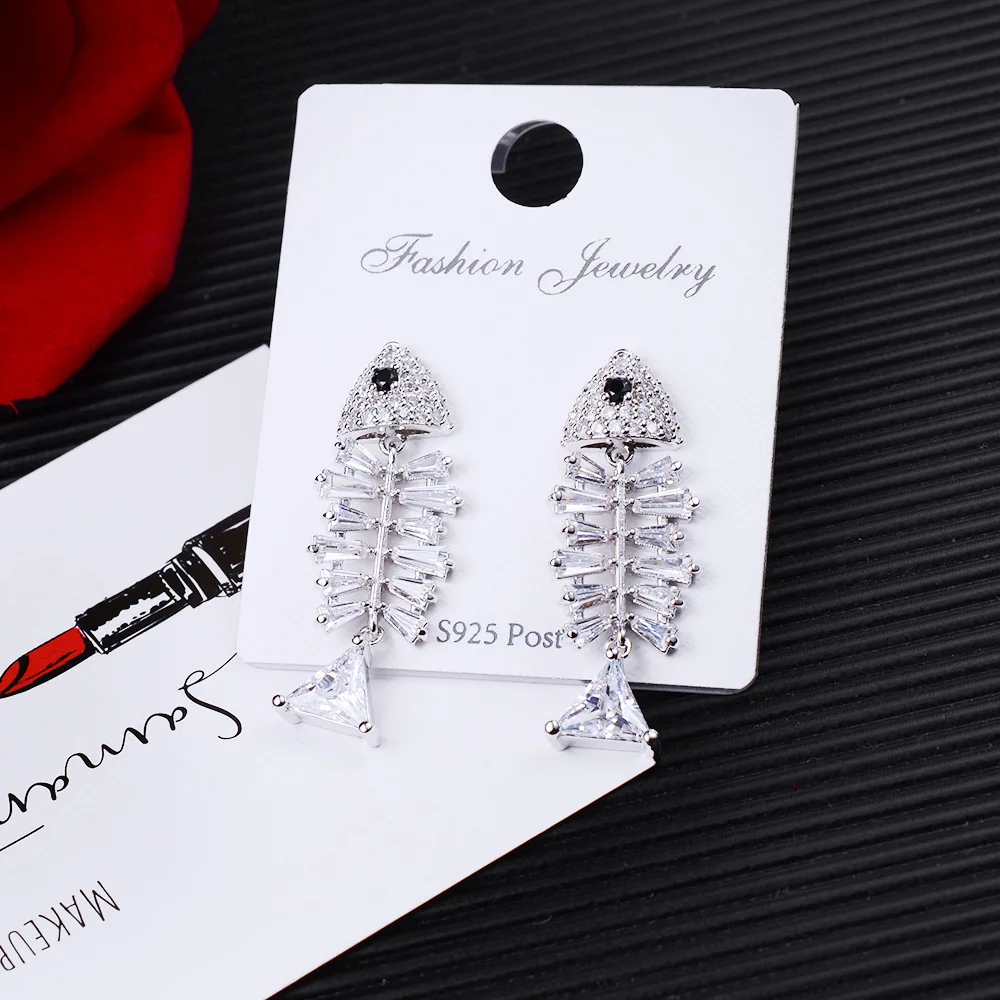 YUN RUO 2019 Cubic Zirconia Stone Finshbone Stud Earring S925 Silver Pin Hypoallergenic Woman Fashion Jewelry Gift Drop Shipping | Украшения