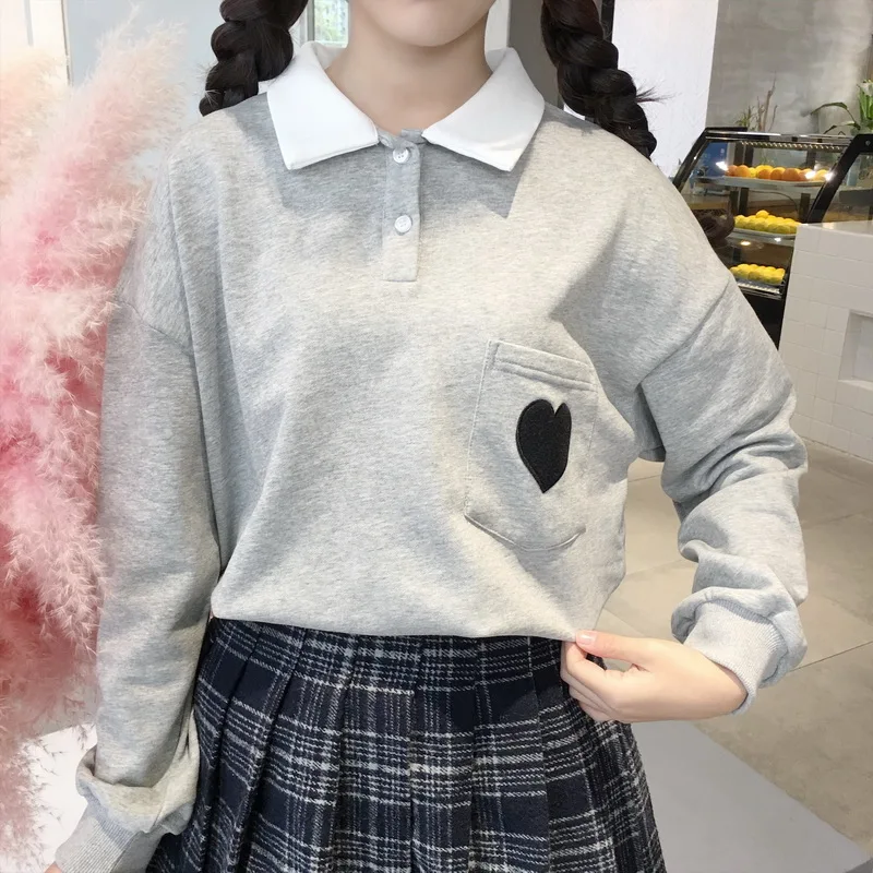 Harajuku модные милые женские толстовки с вышивкой в виде сердечек хлопковые