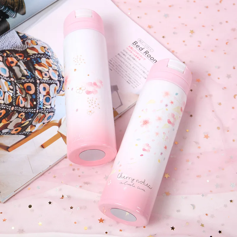 Girl cute Cherry Blossoms Thermal Insulation Thermos Stainless Steel Vacuum Flask Student School Water Bottle Thermo Mug | Дом и сад