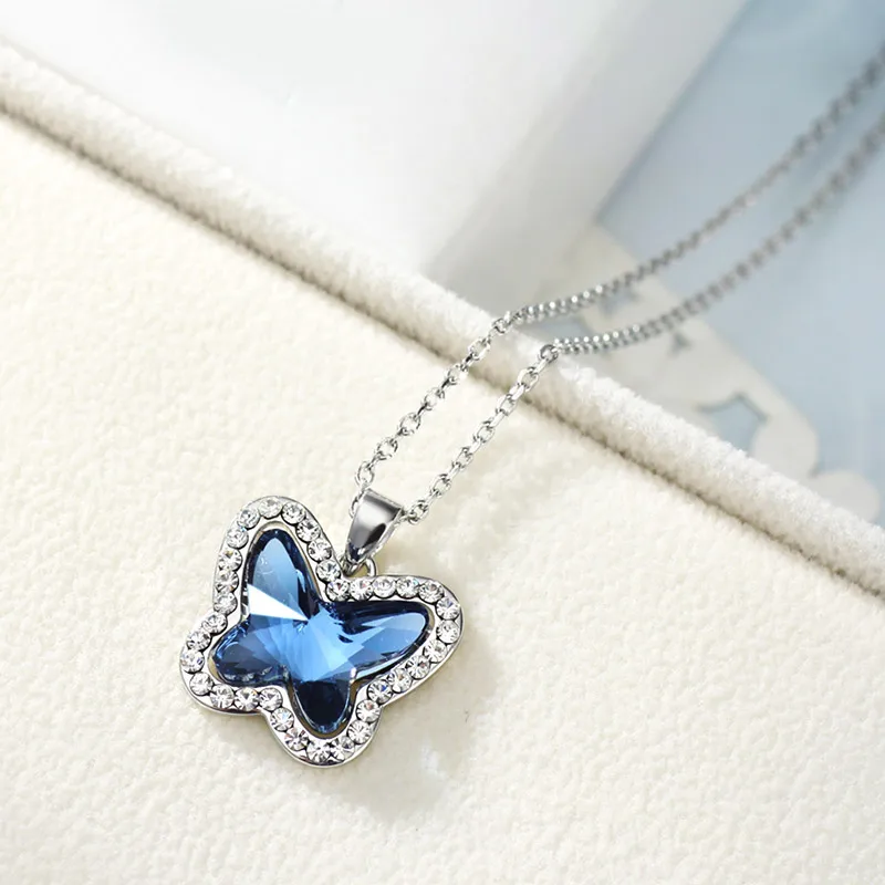 Neoglory Австрия Кристалл и стразы Длинное колье с подвеской сверкающая бабочка