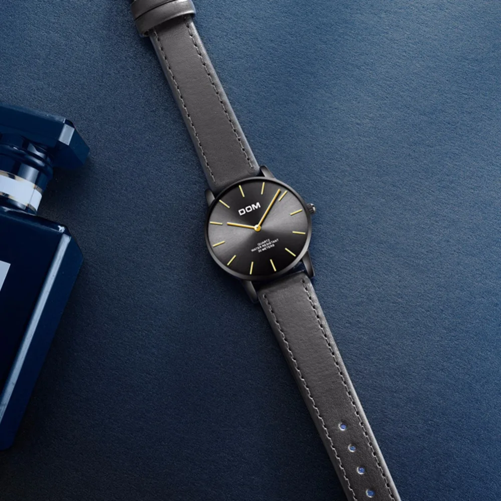DOM модные женские часы топовые Роскошные брендовые черные кожаные