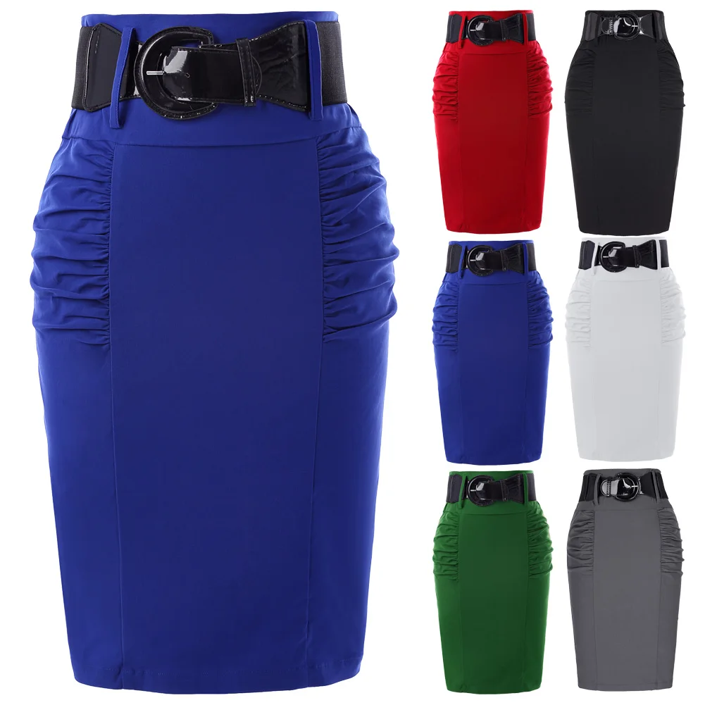 Женская юбка-карандаш с присборенной отделкой KK однотонная плиссированная