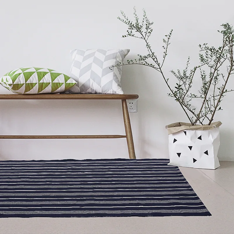 Скандинавские синие белые полосатые напольные коврики/коврик хлопчатобумажная