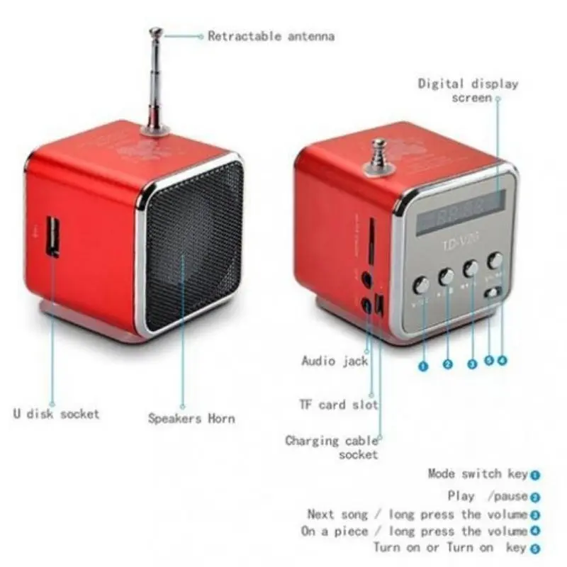 Мини-динамик портативный TD-V26 MP3 музыкальный плеер с ЖК-поддержкой fm-радио Micro TF SD Стерео Громкий динамик для мобильных телефонов