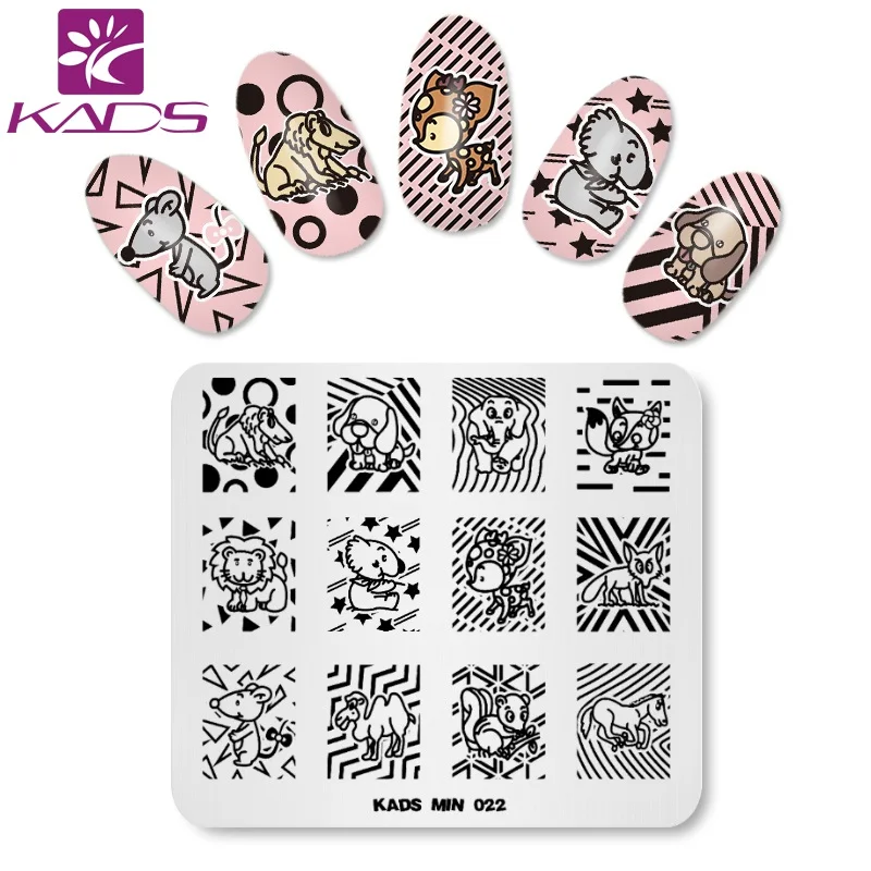 Трафарет KADS с милыми мультяшными животными львом слоном жирафом|stamp plate|image stampnail