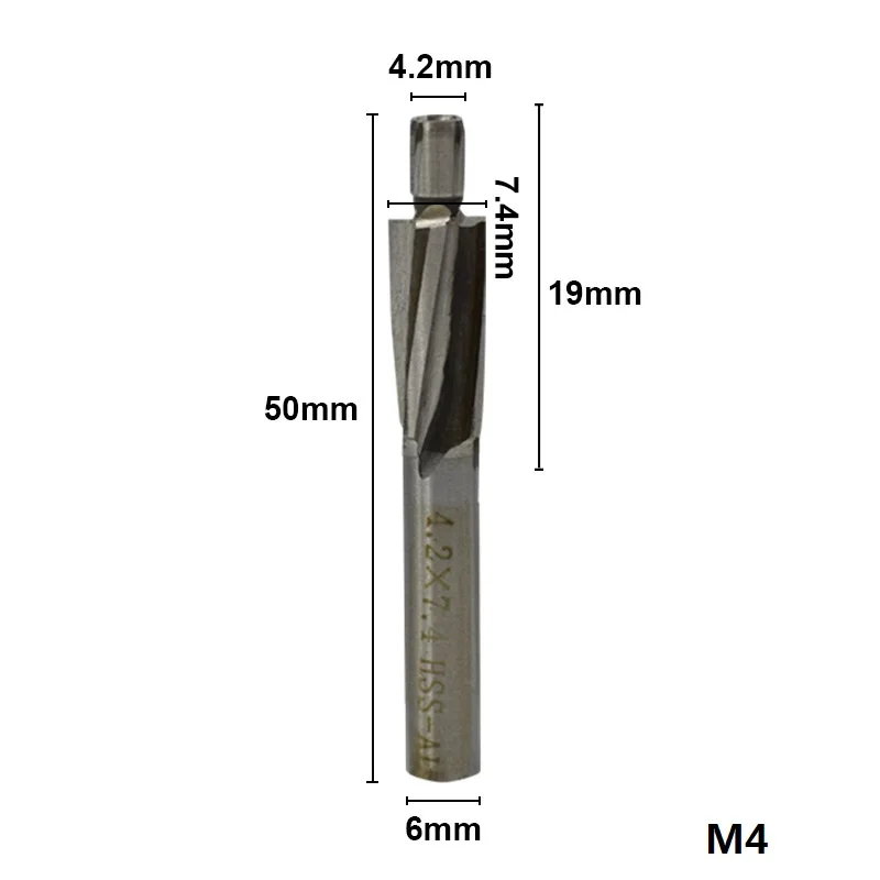 M4.2 1 шт. M3.2-M16.5 HSS Цековка торцевой Фрезы с ЧПУ машина для вырезания гребней и пазов 4 флейты гравировальное лезвие раззенковка фреза - Длина режущей кромки: M4.2