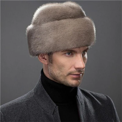 Gray IANLAN французские мужские шапки-бомберы из натурального меха норки, теплые зимние шапки для улицы IL00237 - Цвет: Gray