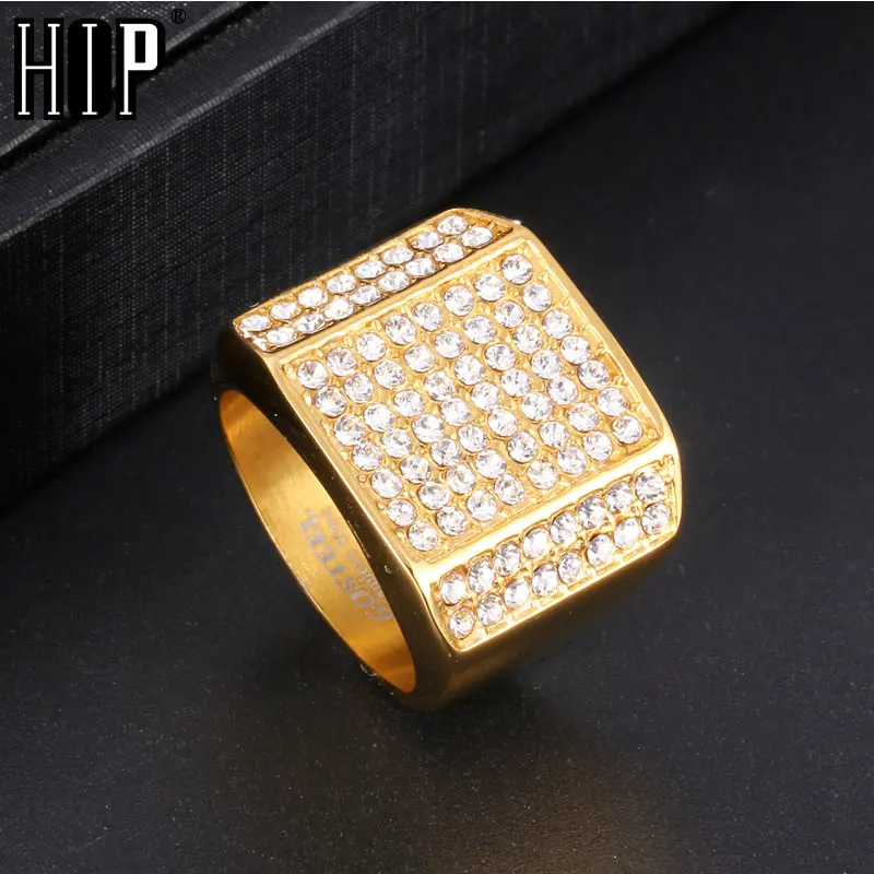 Хип хоп Золото Цвет Нержавеющая сталь микро проложить горный хрусталь Iced Out Bling
