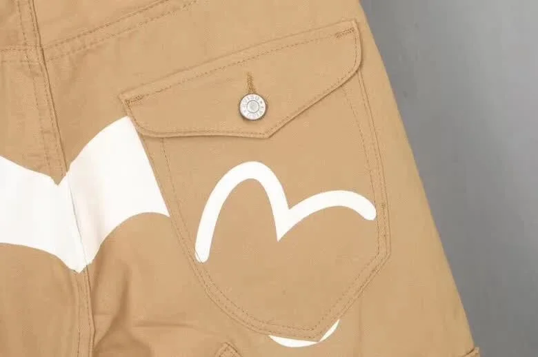 Evisu New Casual Men's Breathable High Quality Khaki Casual Pants Warm Men's Tide Brand Cotton Straight Print Men's Trousers