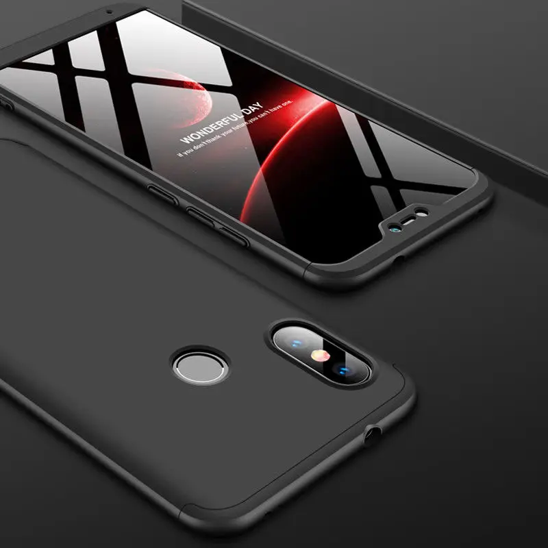 Чехол 3 в 1 для Xiaomi mi 8 SE 5X 6X A2 чехол 360 полная защита противоударный чехол для Red mi 6 Pro Note 5 Pro 5A чехол Fundas Coque - Цвет: Black