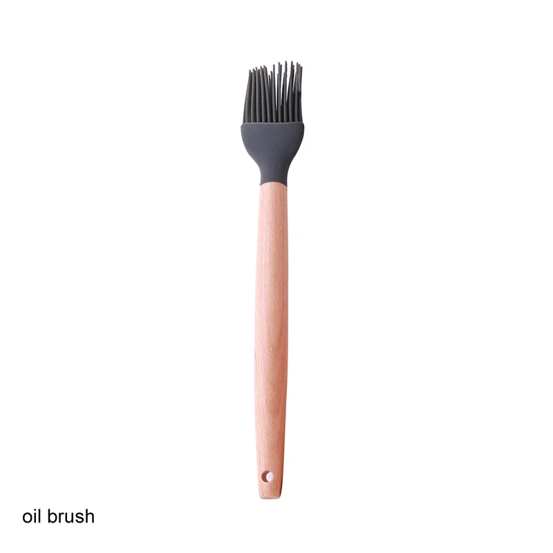oil brush Силиконовые кухонные инструменты Наборы для приготовления пищи суповая ложка лопатка антипригарная лопата с деревянной ручкой специальная термостойкая конструкция - Цвет: oil brush