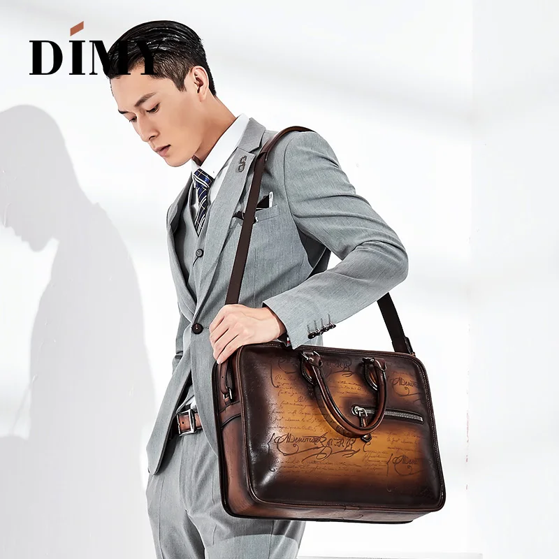 DIMY 2018 Designer Cow Leather Briefcase Men Business Letter Briefcases Christmas Gifts Shoulder Bags 14-15 Inch Laptop Bag