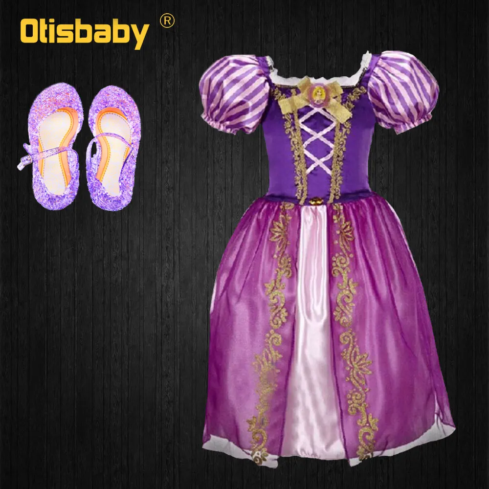 C OTISBABY/летнее платье для девочек; Рождественский карнавальный костюм Рапунцель; Детские бальные платья Снежной Королевы; детское платье Эльзы с цветочным узором для девочек - Цвет: C