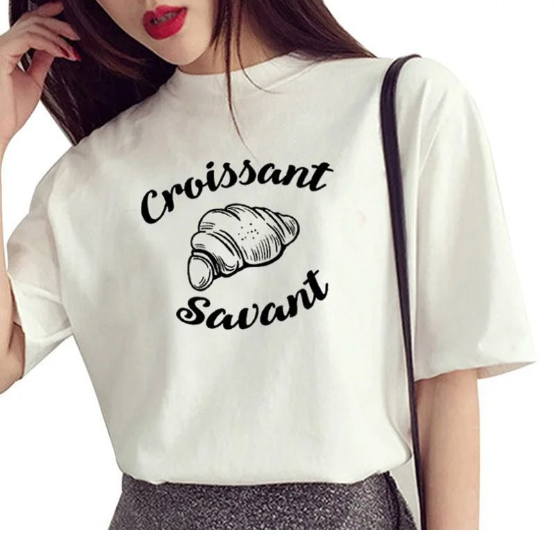2019 Новый croissant sauant творческий печатных футболку Для женщин футболки Модная