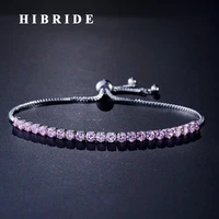 hibride new fashion round shape pink cubic zircon tennis bacelets for women box chain pulseras mujer jewelry b 140