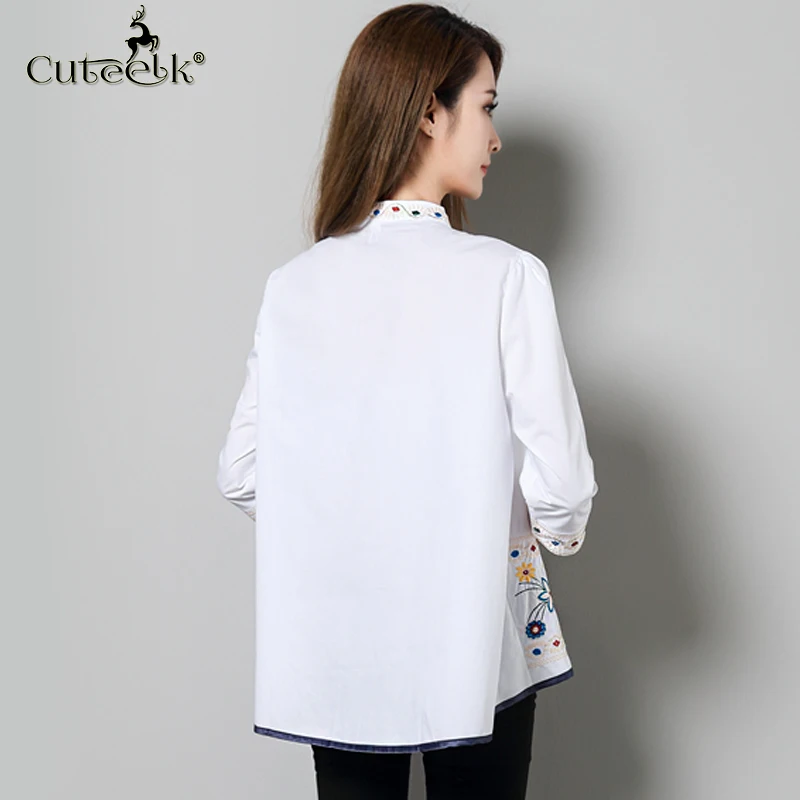 2017 blusas Винтаж Рубашки домашние муж. Для женщин короткий рукав цветок Вышивка
