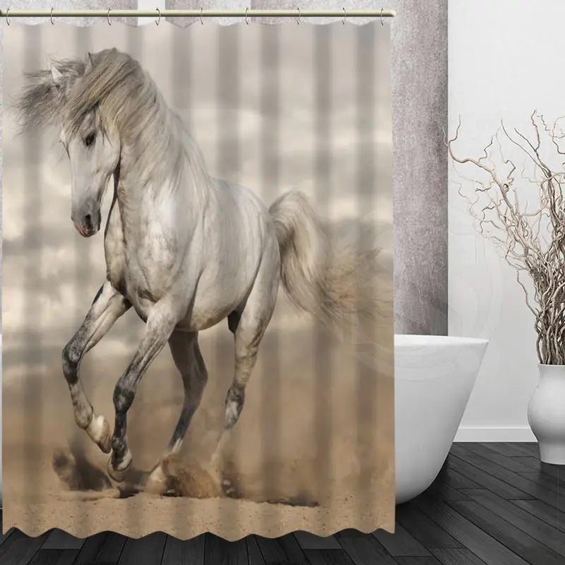 

Handsome Horses Shower Curtain Polyester Fabric Printing Bathroom Curtain Waterproof With Hook For Bathroom