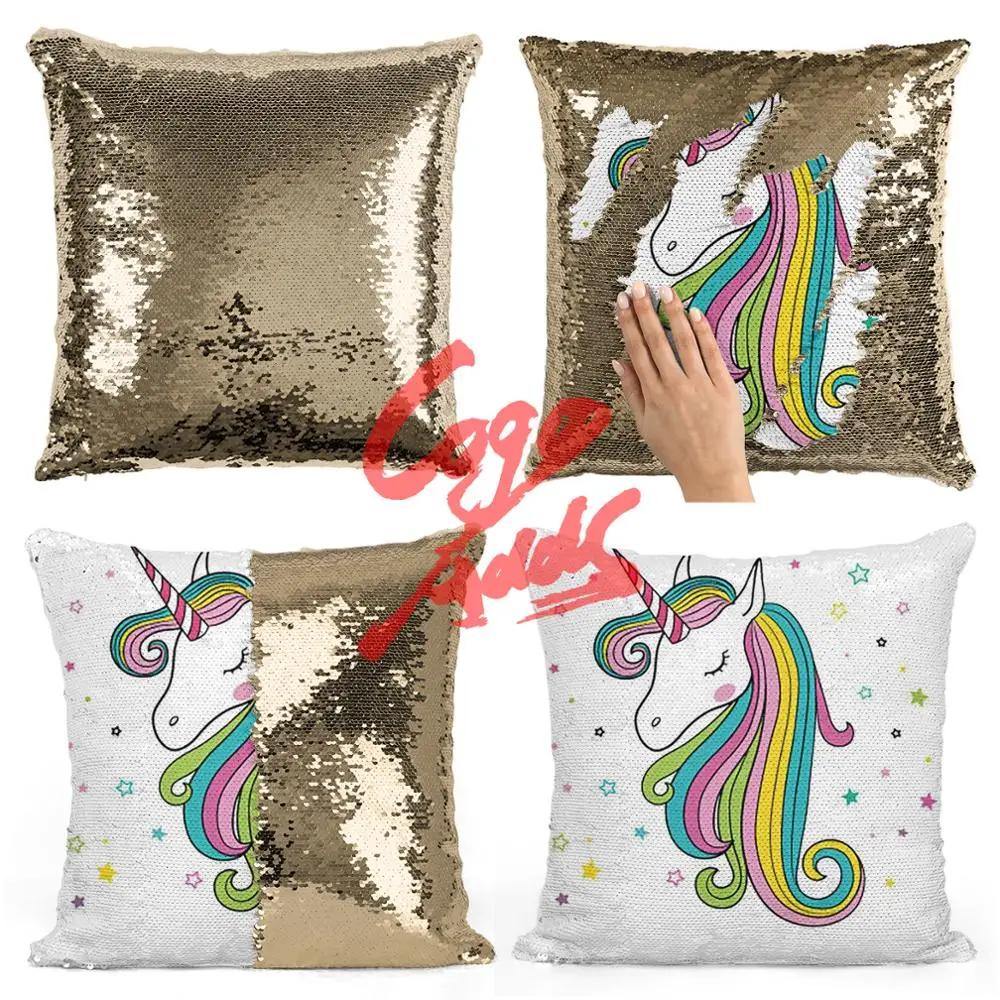 Двусторонняя наволочка с блестками в виде единорога 40*40 декоративные подушки