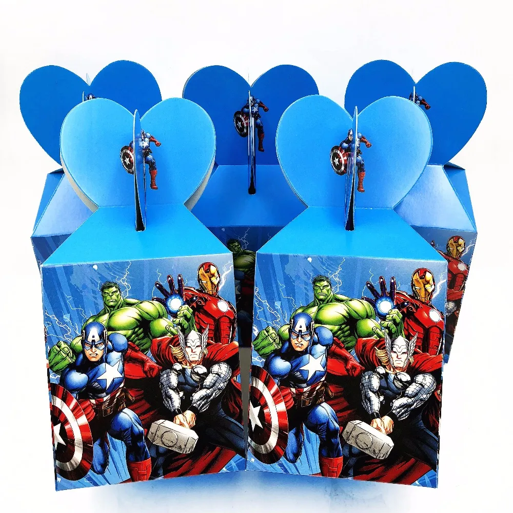 The Avengers Cartoon Candy Boxs Paper Bags Baby Shower Gift Birthday Infantiles Decoracion Event Party Supplies 6pcs/set