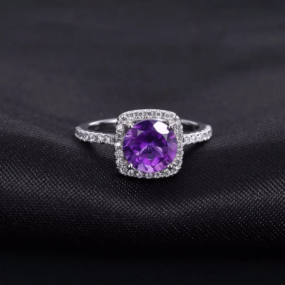 Gem's Ballet 925 Sterling Silver 2.57Ct Natural Round Stone Amethyst Rings For Women Wedding Square halo Ring Fine Jewelry | Украшения
