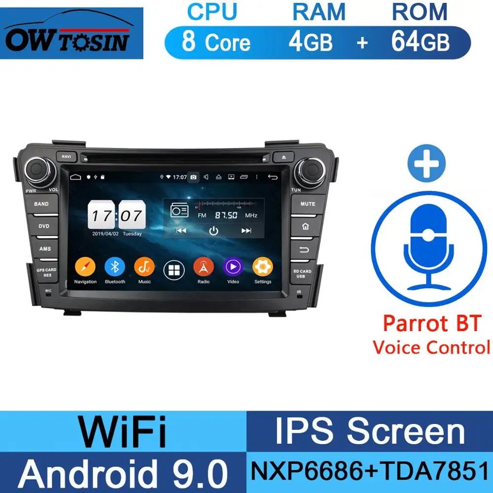 64G Parrot BT 7"IPS 1024*600 Octa Core 4GB RAM+64GB ROM Android 9.0 Car DVD Player For Hyundai I40 2011 2012 2013 DSP Radio - Цвет: 64G Parrot BT