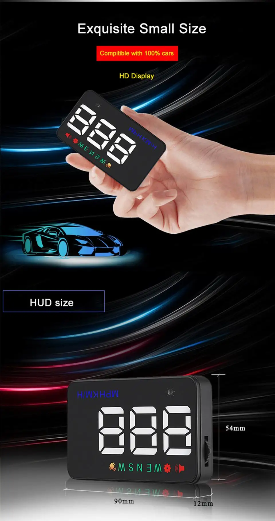 Китайский Лучший gps Hud Дисплей Автомобильный gps проекционный Спидометр лобовое стекло компас-одометр превышение скорости сигнализации с автомобильным адаптером
