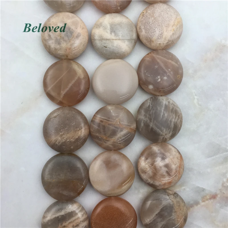 Гладкая круглая вспышка Sunstone Slice Loose Beads натуральный лунный камень драгоценные